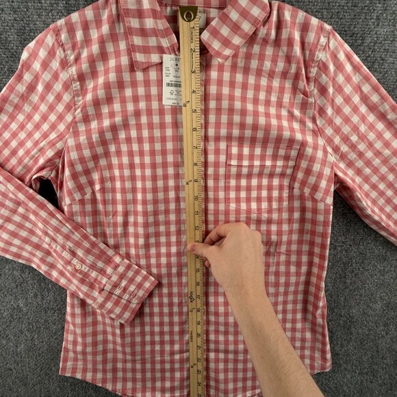 NWT J Crew Women Pink Check Button Up Shirt Long Sleeve Small Cotton Blend Adult - Picture 3 of 14